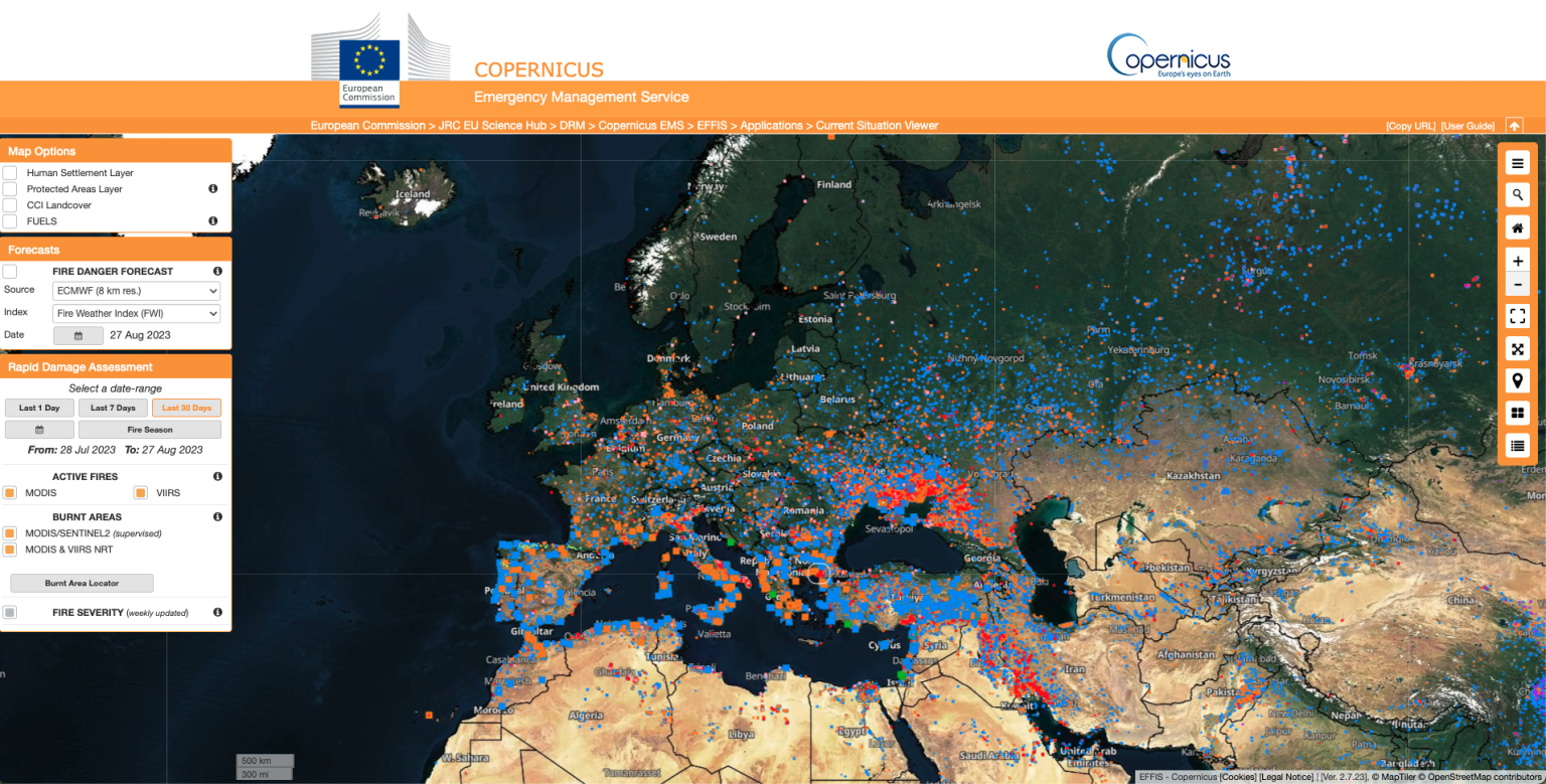 European Forest Fire Information System Current Situation View