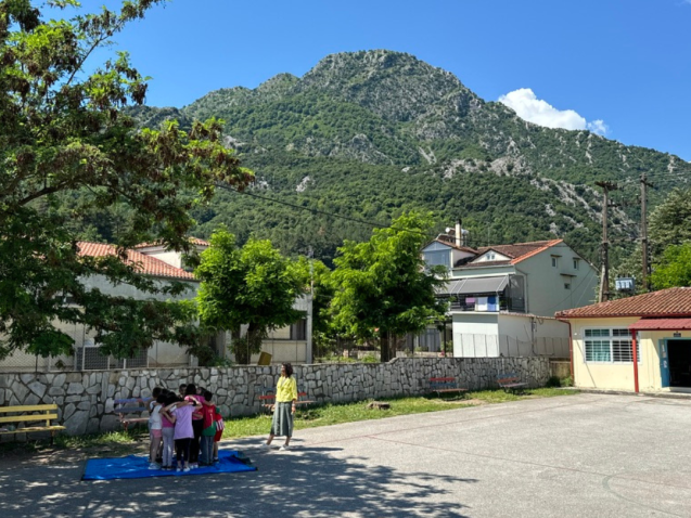 Lesson taking place outdoors in the school grounds